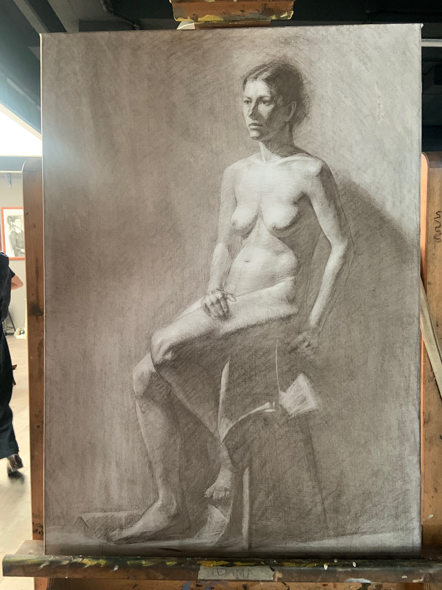 Seated Nude — Charcoal on paper, 50 × 70 cm
