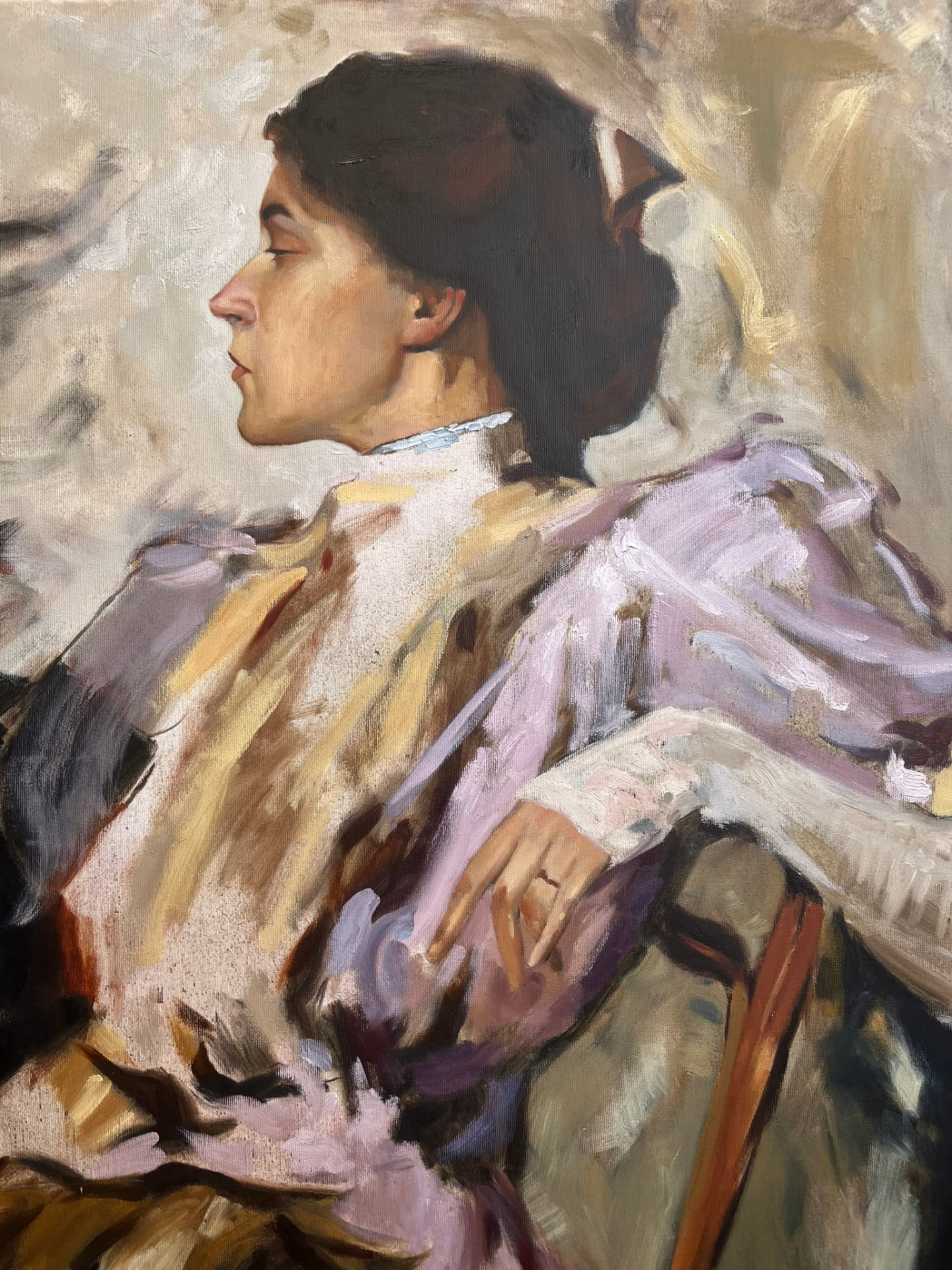 Lady in Lilac, Profile — Oil on linen