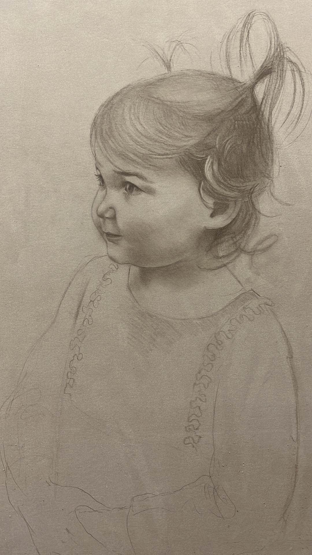 Little Girl in Profile — Graphite on toned paper, 30 × 40 cm