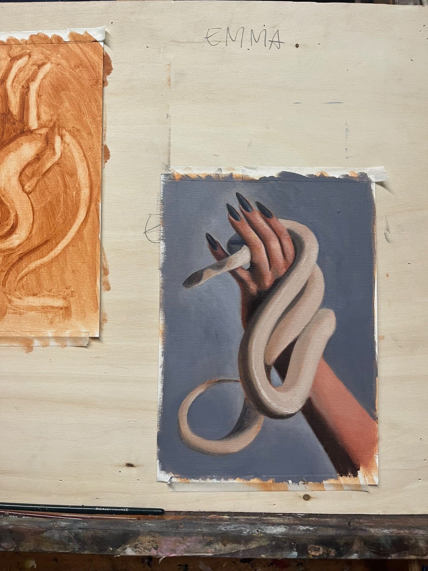 Serpent Coiled, Study — Oil on canvas paper, 30 × 40 cm