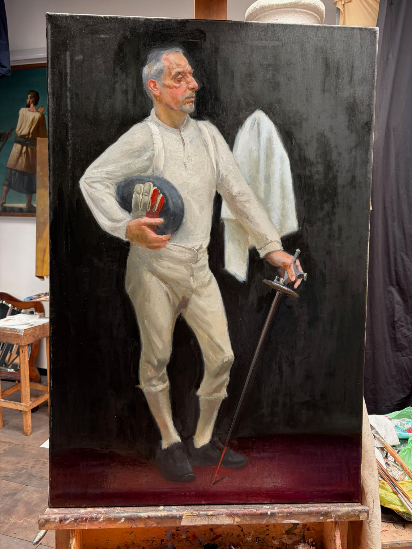 The Fencer — Oil on linen, 60 × 60 cm