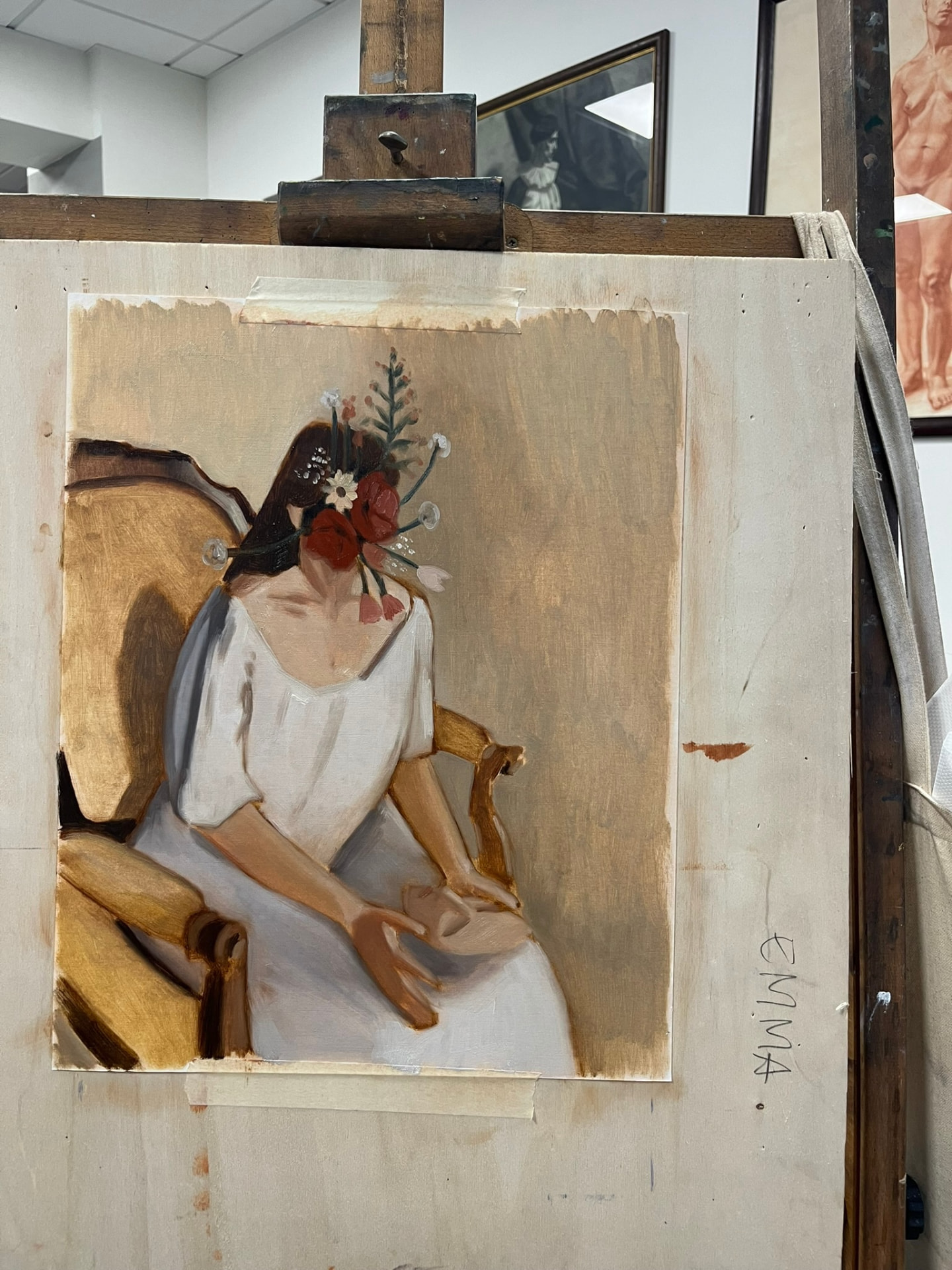 Woman with Wildflowers — Oil on linen, 60 × 80 cm