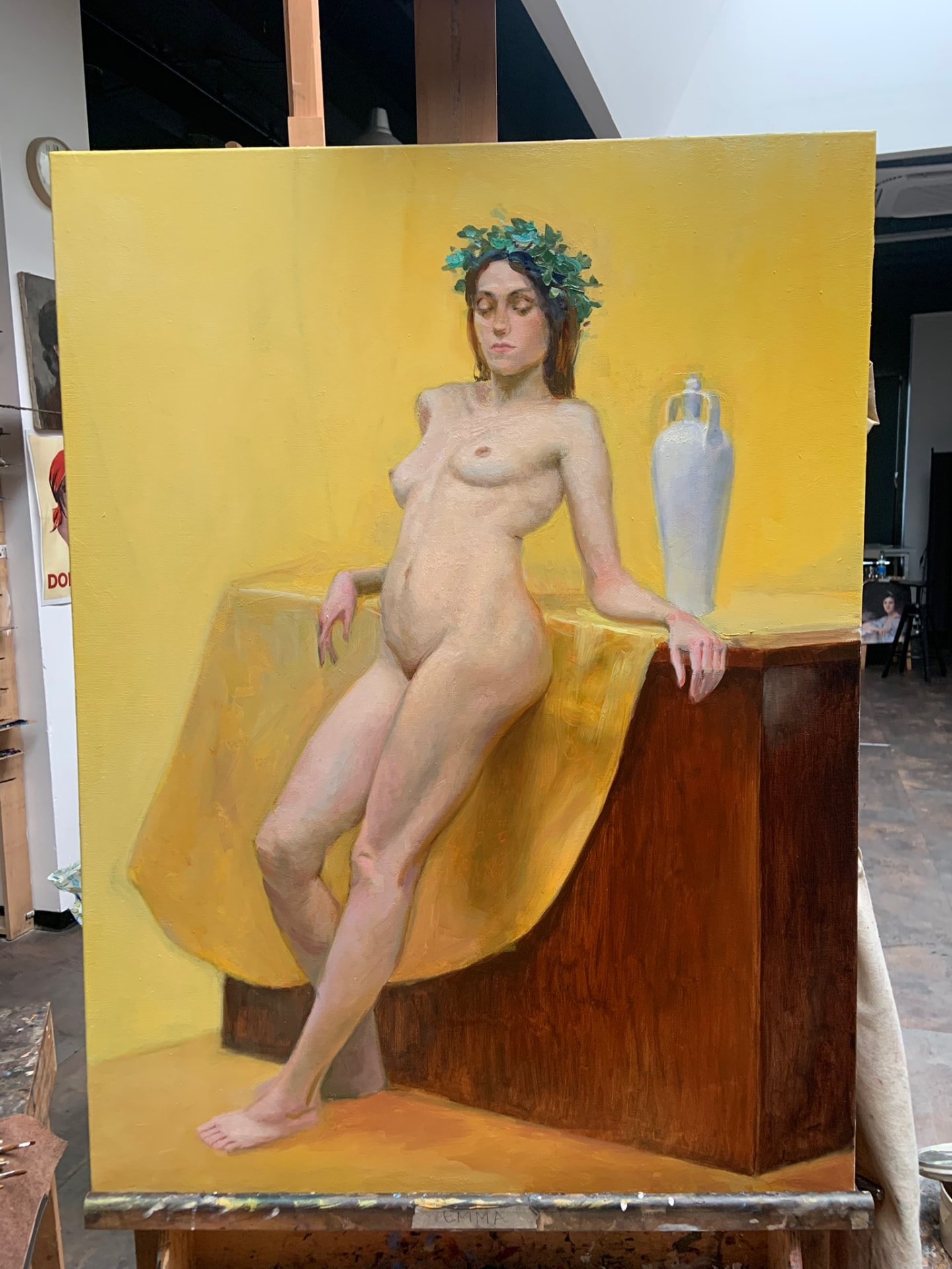 Nude with Laurel Wreath — Oil on panel, 30 × 30 cm